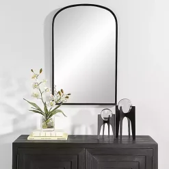 Kirklands Home Black Simple Round Top Wall Mirror Outlet