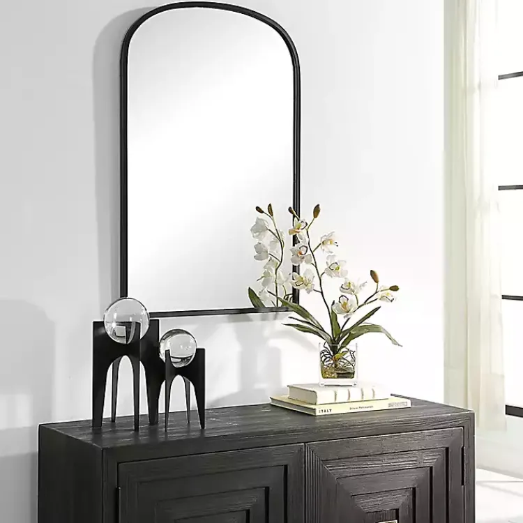 Kirklands Home Black Simple Round Top Wall Mirror Outlet