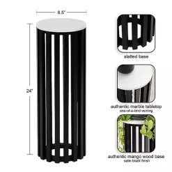 Kirklands Home Black Slatted Marble Payton Accent Table White Clearance