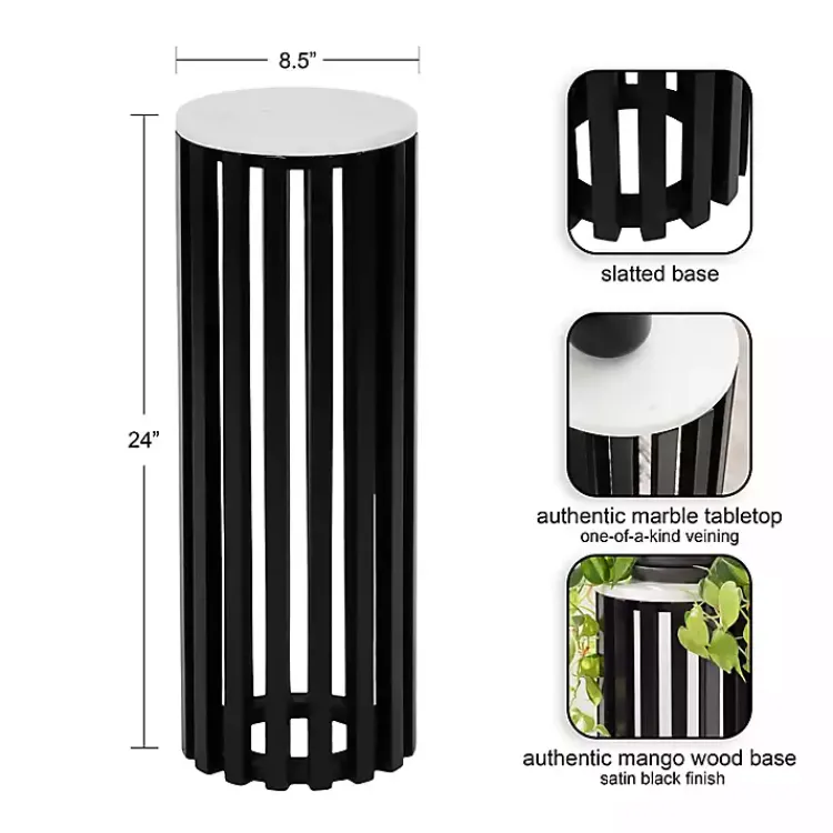Kirklands Home Black Slatted Marble Payton Accent Table White Clearance