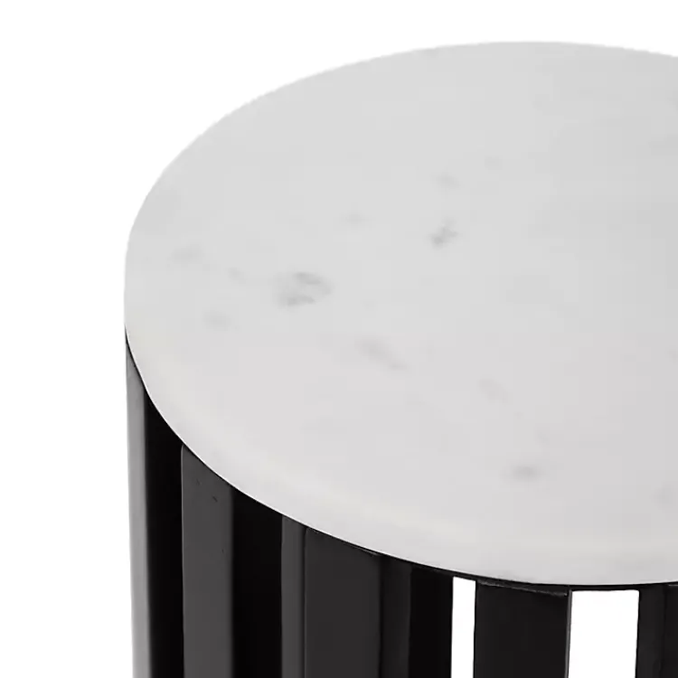 Kirklands Home Black Slatted Marble Payton Accent Table White Clearance