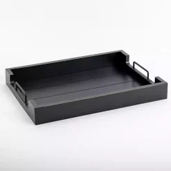 Decorative Trays>Kirklands Home Slatted Wood & Metal Handles Tray Black