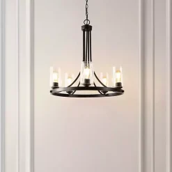 Kirklands Home Sloped Round Adjustable Chandelier Black Clearance