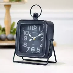 Decorative Accents>Kirklands Home Black Square Metal Tabletop Clock