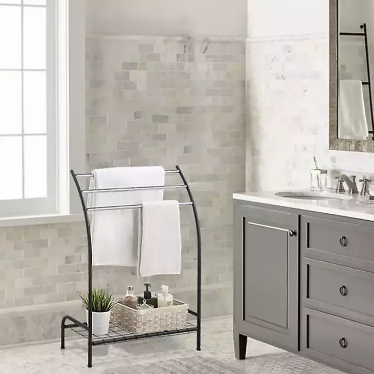 Kirklands Home Steel 3-Bar Standing Towel Rack Black Discount