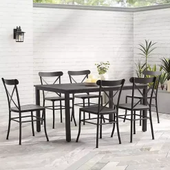 Kirklands Home Steel Farmhouse 7-pc. Outdoor Dining Set Black Clearance
