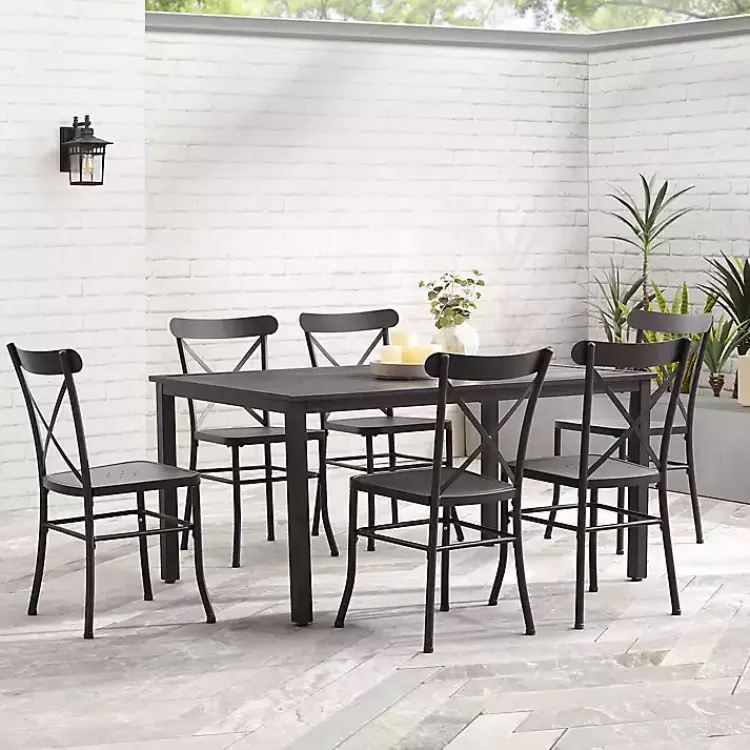 Kirklands Home Steel Farmhouse 7-pc. Outdoor Dining Set Black Clearance