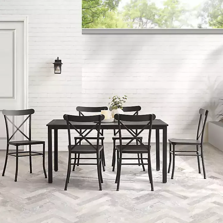 Kirklands Home Steel Farmhouse 7-pc. Outdoor Dining Set Black Clearance