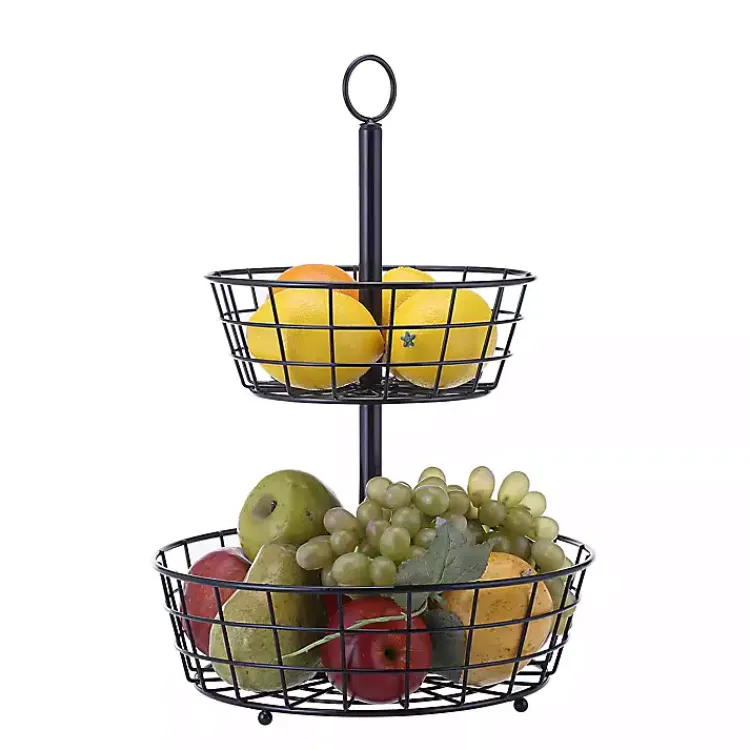 Kirklands Home Steel Two-Tier Fruit Basket Black Sale