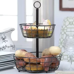 Kirklands Home Steel Two-Tier Fruit Basket Black Sale