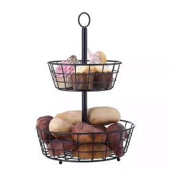 Kirklands Home Steel Two-Tier Fruit Basket Black Sale