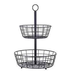 Kirklands Home Steel Two-Tier Fruit Basket Black Sale