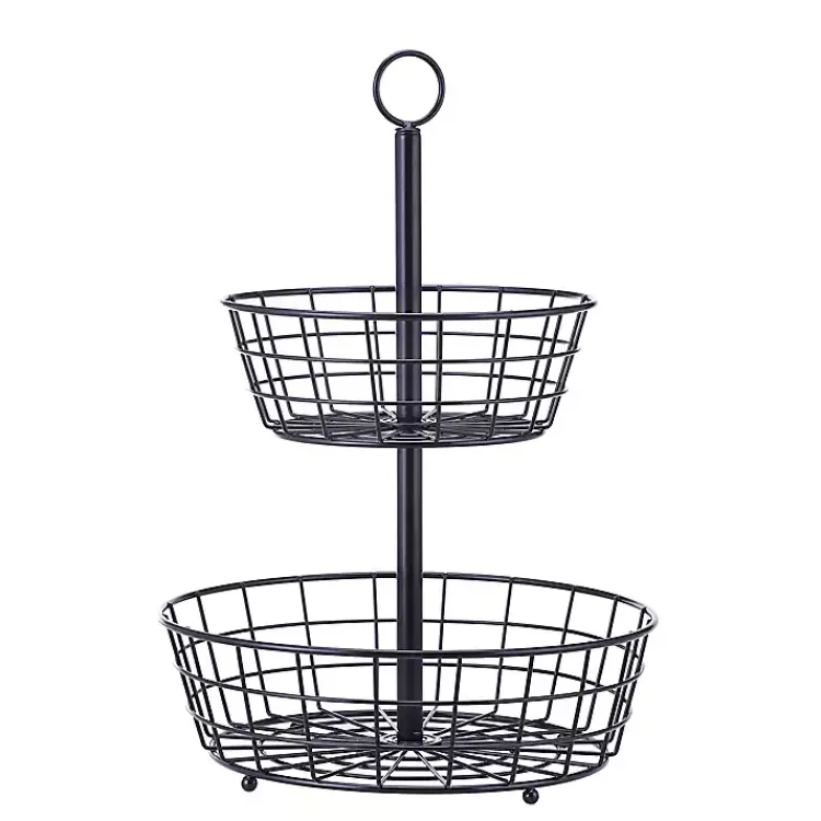 Kirklands Home Steel Two-Tier Fruit Basket Black Sale