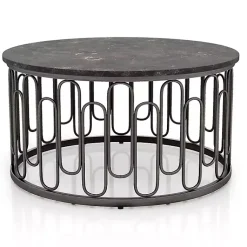 Kirklands Home Stone and Metal Geometric Coffee Table Black Best