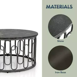 Kirklands Home Stone and Metal Geometric Coffee Table Black Best