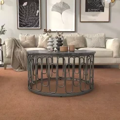 Kirklands Home Stone and Metal Geometric Coffee Table Black Best