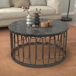 Kirklands Home Stone and Metal Geometric Coffee Table Black Best