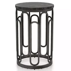 Kirklands Home Stone and Metal Geometric Accent Table Black New