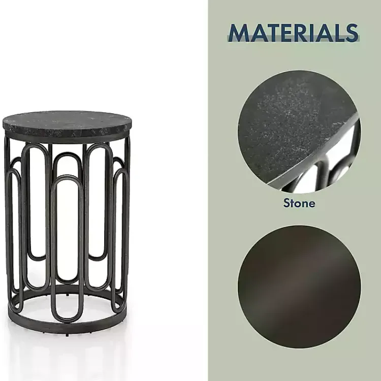 Kirklands Home Stone and Metal Geometric Accent Table Black New