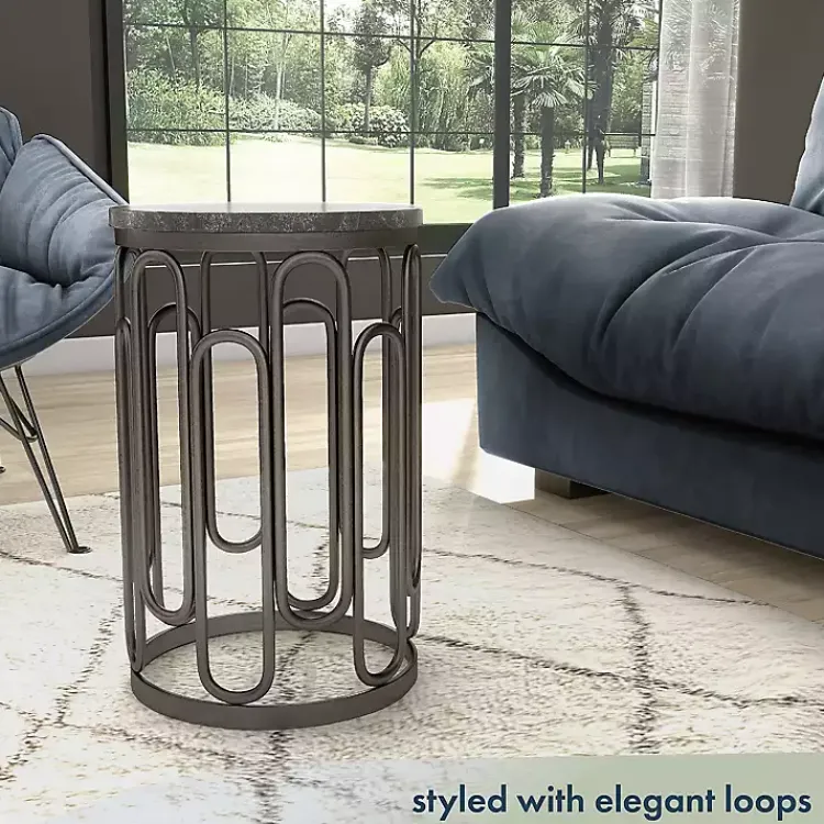 Kirklands Home Stone and Metal Geometric Accent Table Black New