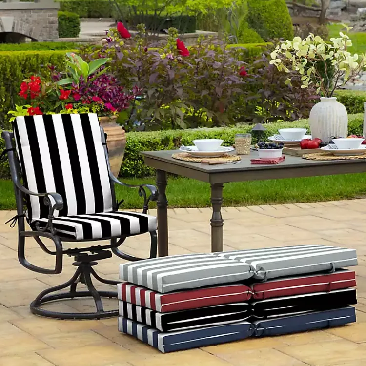 Kirklands Home Stripe Luxe Outdoor Dining Chair Cushion Black Outlet