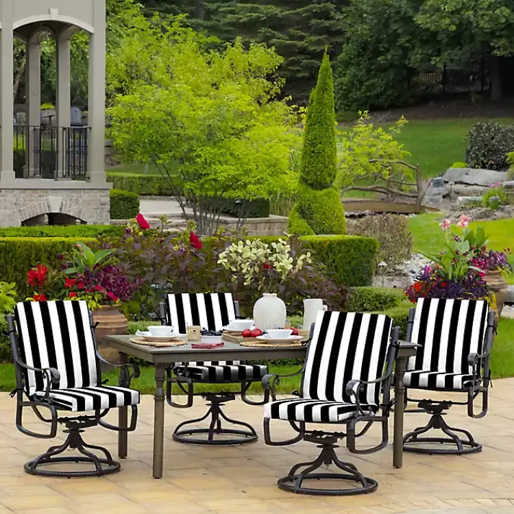 Kirklands Home Stripe Luxe Outdoor Dining Chair Cushion Black Outlet