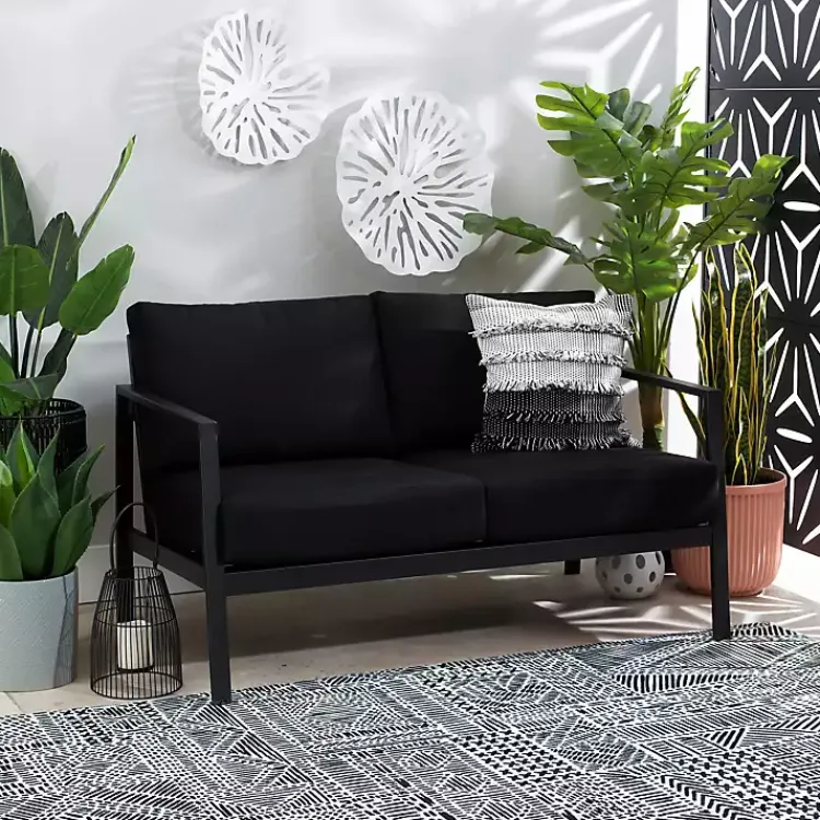 Kirklands Home Sunbrella Cushions Holland Outdoor Loveseat Black Clearance