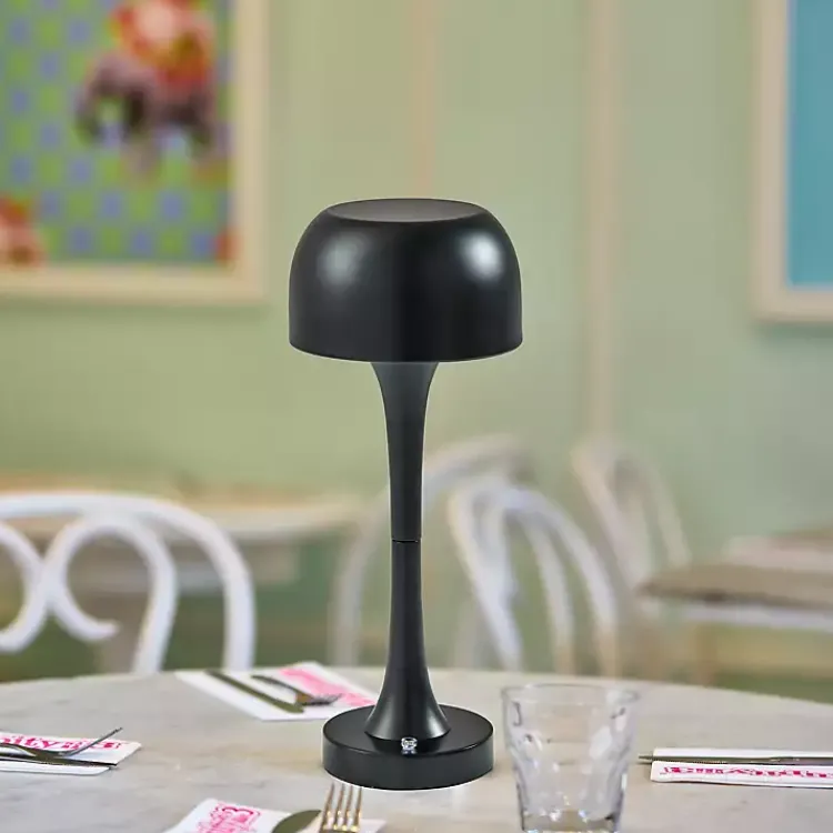 Kirklands Home Tapered Dome Frosted Light Cordless Lamp Black New