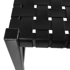 Kirklands Home Teak Wood and Leather Bench Black Outlet