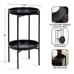 Kirklands Home 2-Tier Foldable Cienna Accent Table Black Hot