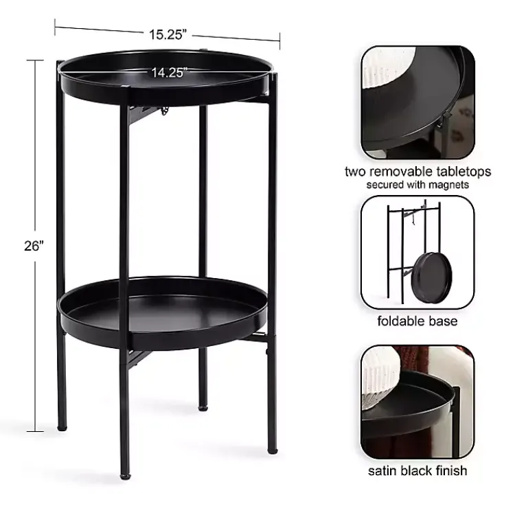 Kirklands Home 2-Tier Foldable Cienna Accent Table Black Hot