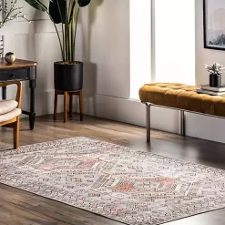 Kirklands Home Black Tribal Motif Washable Area Rug, 5x8 Discount