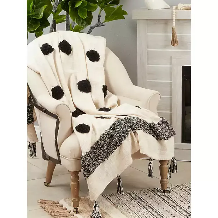 Blankets & Throws>Kirklands Home Black Tufted Dot Throw Blanket