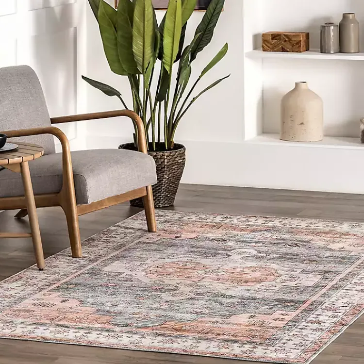 Kirklands Home Black Vintage Motif Washable Area Rug, 8x10 Outlet
