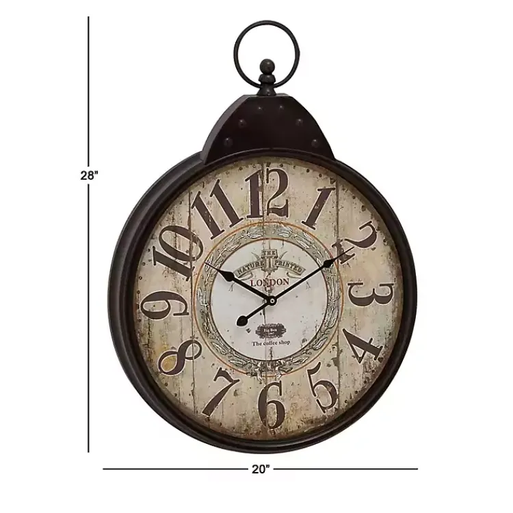 Kirklands Home Black Vintage Pocket Watch Wall Clock New