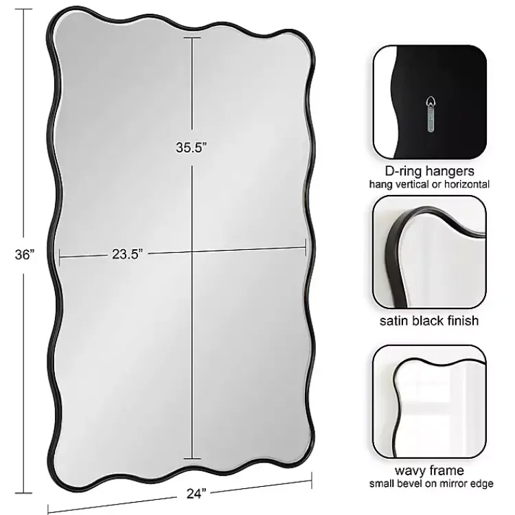 Kirklands Home Black Wavy Beveled Rectangular Wall Mirror Outlet