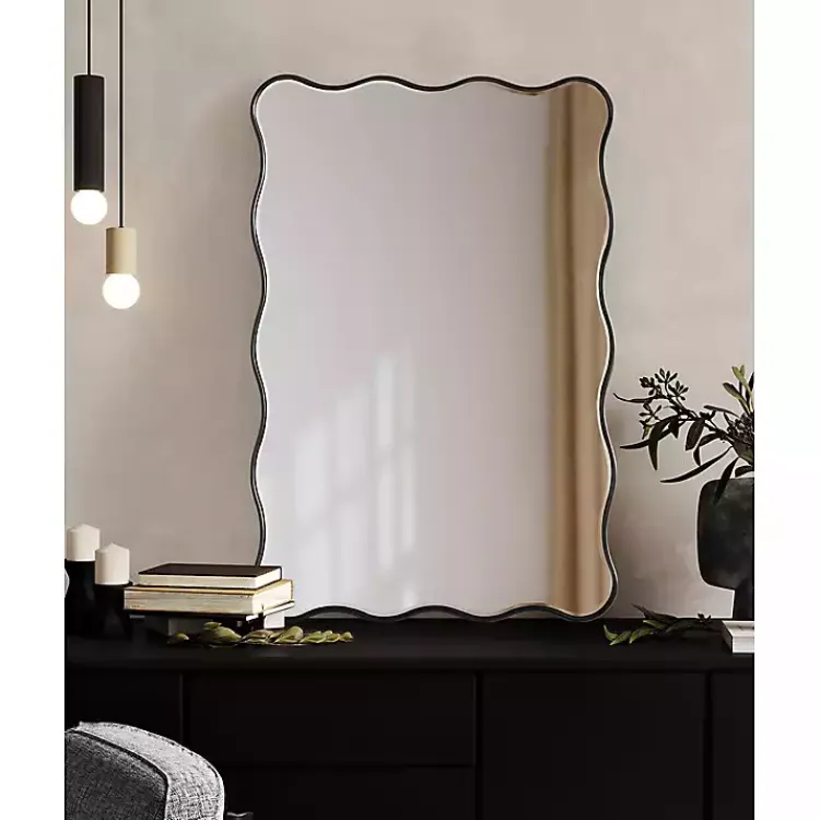 Kirklands Home Black Wavy Beveled Rectangular Wall Mirror Outlet