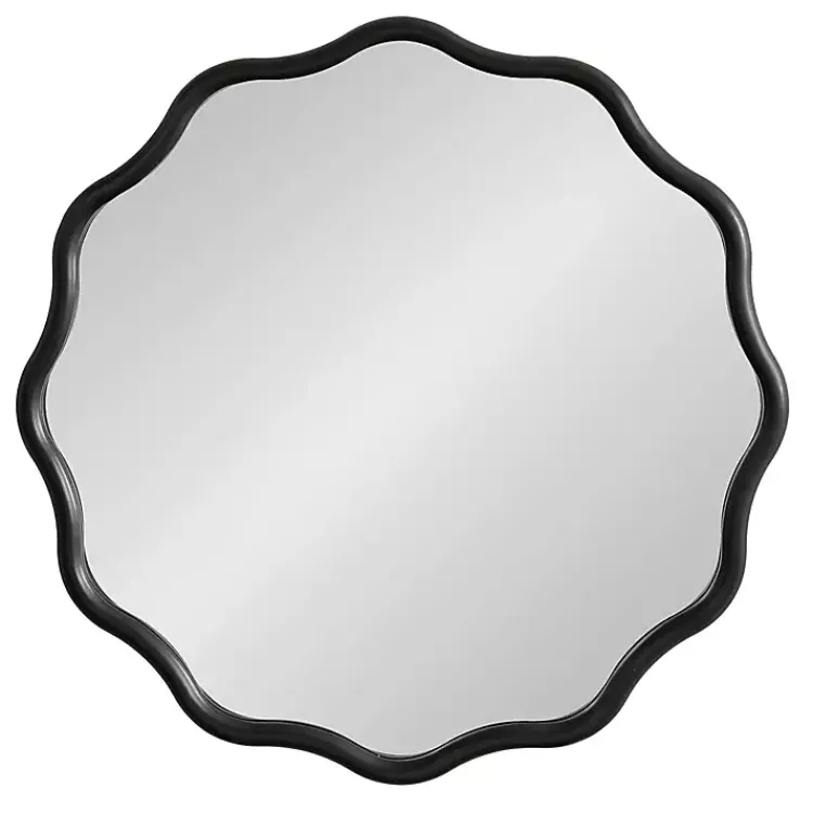 Kirklands Home Wavy Scallop Round Wall Mirror Black New