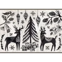 Christmas Art & Wall Decor>Kirklands Home White Winter Reindeer Framed Art Print Black