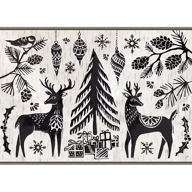 Christmas Art & Wall Decor>Kirklands Home White Winter Reindeer Framed Art Print Black