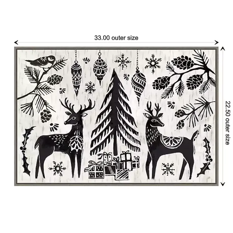Christmas Art & Wall Decor>Kirklands Home White Winter Reindeer Framed Art Print Black