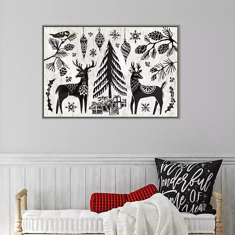 Christmas Art & Wall Decor>Kirklands Home White Winter Reindeer Framed Art Print Black