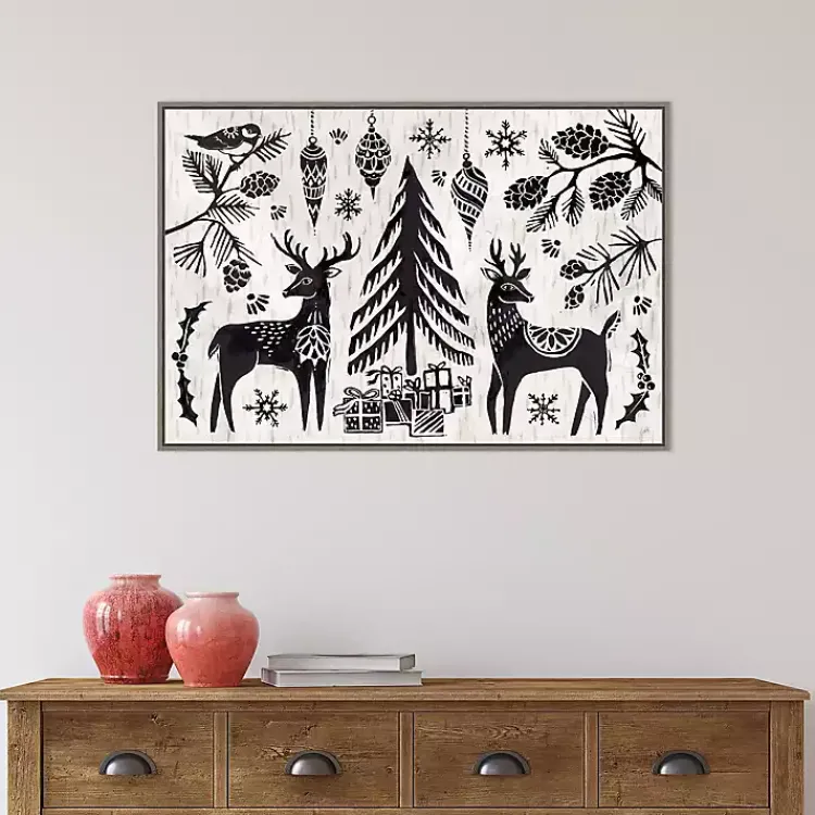 Christmas Art & Wall Decor>Kirklands Home White Winter Reindeer Framed Art Print Black