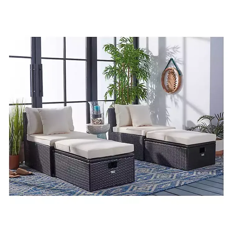 Kirklands Home Black Wicker Chaises with Ottoman, Set of 2 Outlet