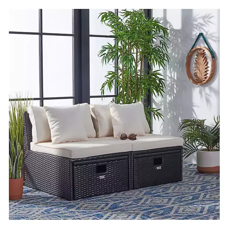 Kirklands Home Black Wicker Chaises with Ottoman, Set of 2 Outlet