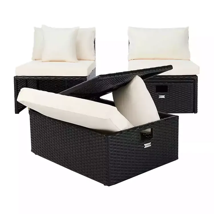 Kirklands Home Black Wicker Chaises with Ottoman, Set of 2 Outlet