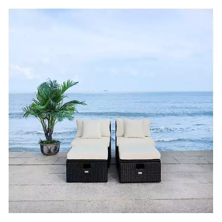 Kirklands Home Black Wicker Chaises with Ottoman, Set of 2 Outlet