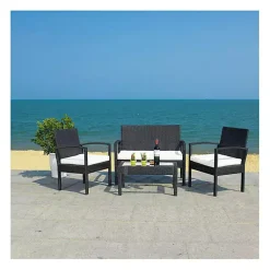 Kirklands Home Black Wicker Frame 4-pc. Outdoor Living Set New