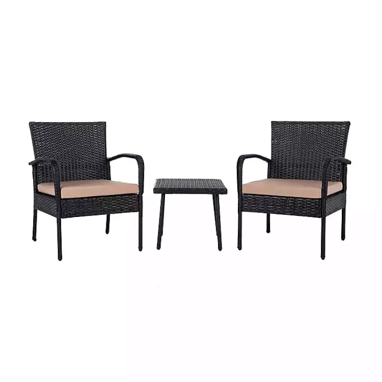 Kirklands Home Wicker 3-pc. Patio Set with Beige Cushions Black Best