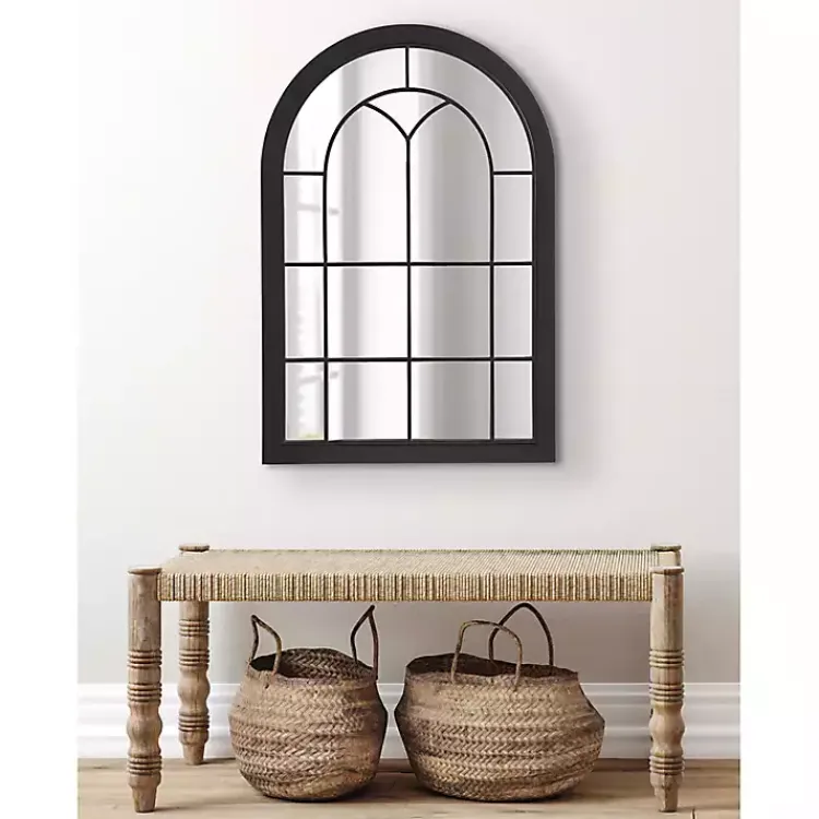Kirklands Home Windowpane Arch Geoffrey Mirror Black New